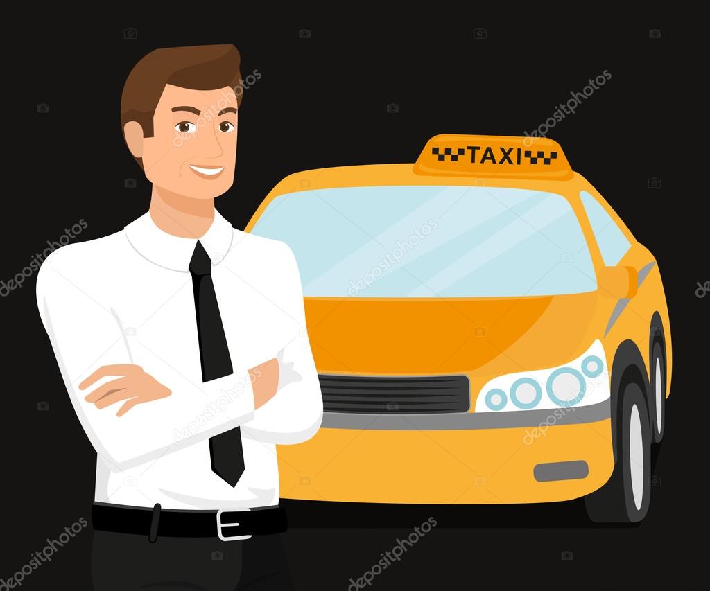 Taxi driver and yellow car behind him