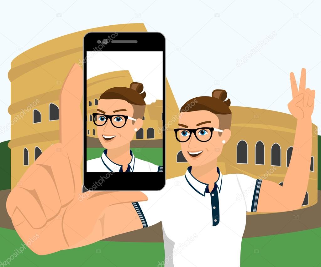 Selfie of hipster wearing in Rome