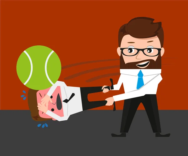 Businessman is playing tennis by bad manager — Stock Vector