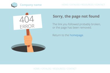 Human hand shows from hole a message about Page not found Error 404 clipart