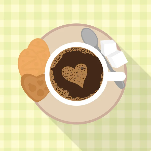 Csésze kávé cukor és a cookie-k — Stock Vector