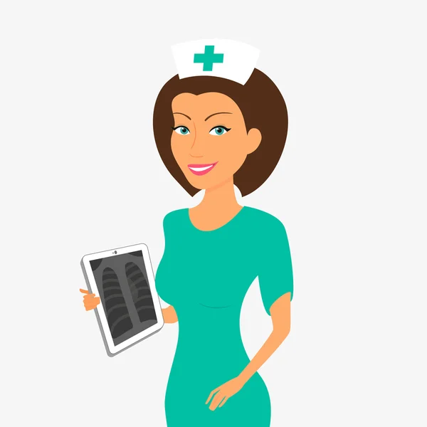 Lächelnde Krankenschwester mit Tablet-PC — Stockvektor