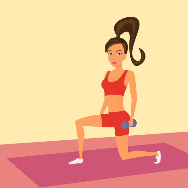 Woman at the gym is doing lunge exercise — Stock Vector