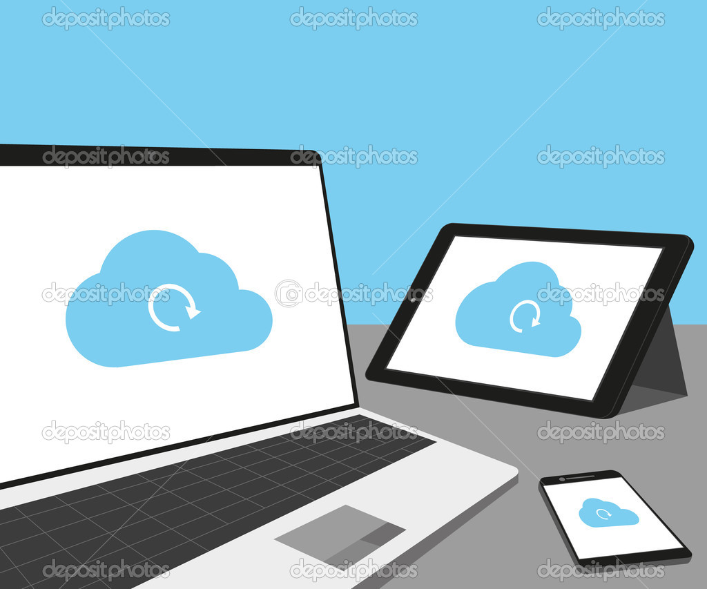 Laptop, tablet pc and smartphone with cloud sync