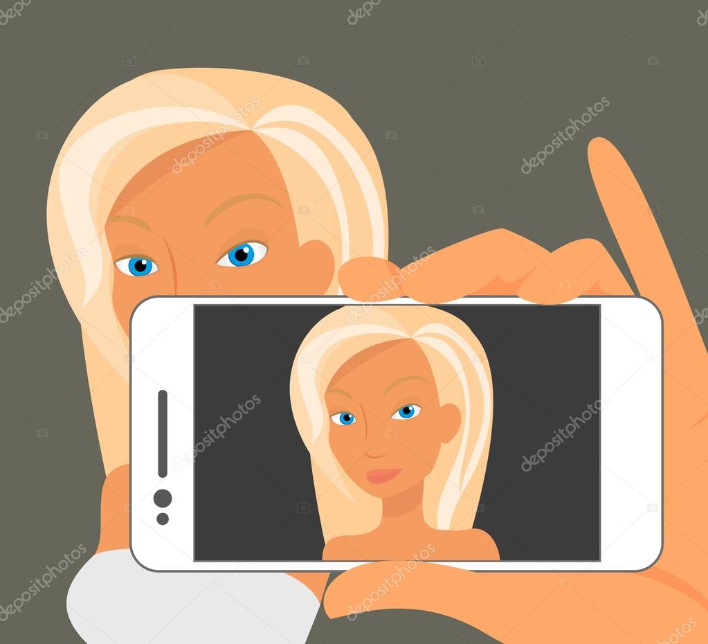 Selfie of blonde woman without make up