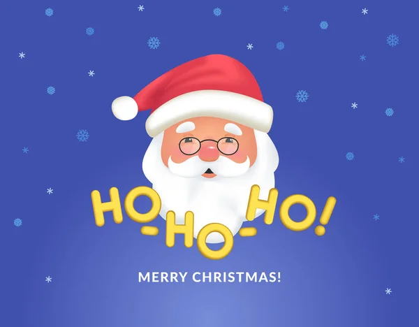 Smiling Santa Claus memakai topi merah dan desain kartu ucapan kacamata - Stok Vektor