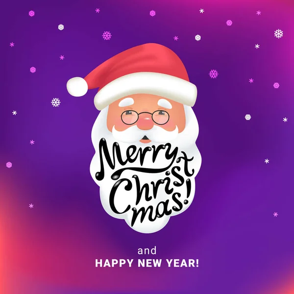 God jul handgjorda bokstäver på Santa Claus vitt skägg och röd kostym Stockillustration