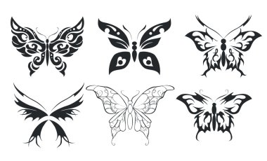 Print set of six stylize butterfly clipart
