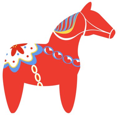 National symbol of Sweden red wooden Dala horse from Dalarna. Vector flat illustration clipart