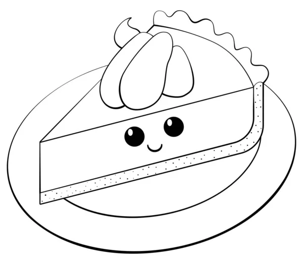 Ein Stück Kuchen Mit Augen Und Lächeln Umreißt Ein Monochromes — Stockvektor