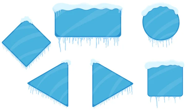 Placa Menu Inverno Conjunto Isolado Branco Azul Interface Jogo Quadro —  Vetores de Stock