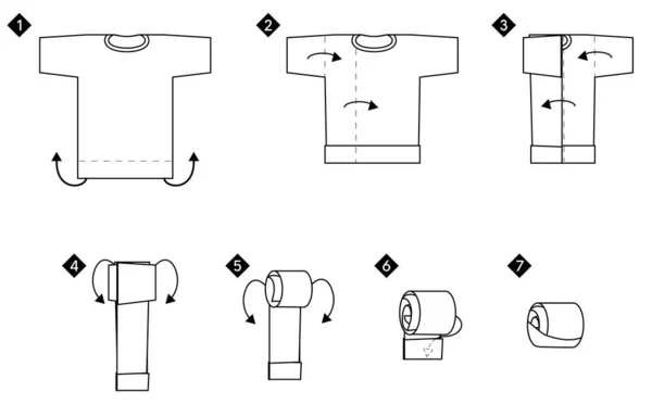 Instruktion För Hur Viker Shirt Kompakt Kläder Lagring Vektor Monokrom — Stock vektor