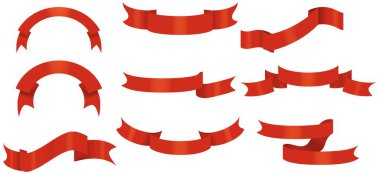 Beyaz üzerine izole edilmiş kırmızı parlak ipek kurdele taşıyıcı bayrakları. Boşluk tasarım ögelerini kopyala.