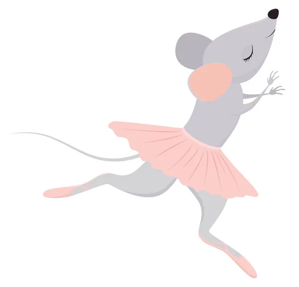 Söt Musballerina Rosa Tutu Vektor Illustration Liten Dansande Råtta Isolerad — Stock vektor