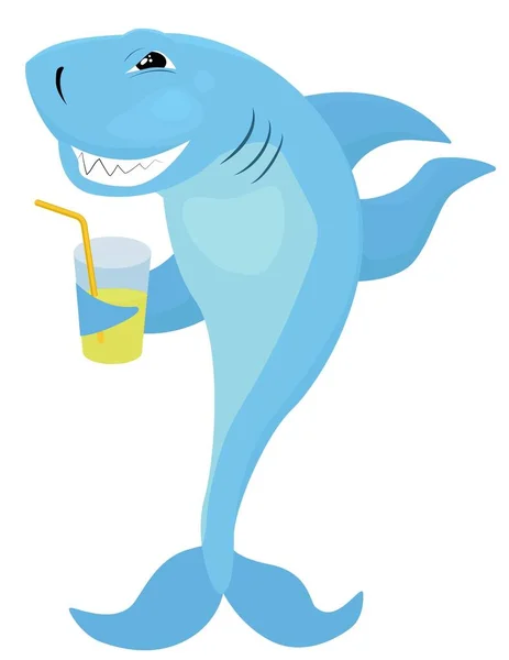 Tiburón Sonriente Con Vaso Limonada Aislado Sobre Blanco Vector Dibujos — Archivo Imágenes Vectoriales