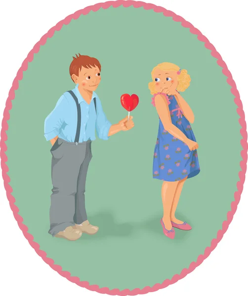 Boy, girl and a lollipop look like heart shape - Valentine's Day — Stock Vector