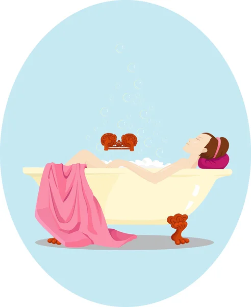 Young woman has a bath. Retro style illustration. — Stock Vector