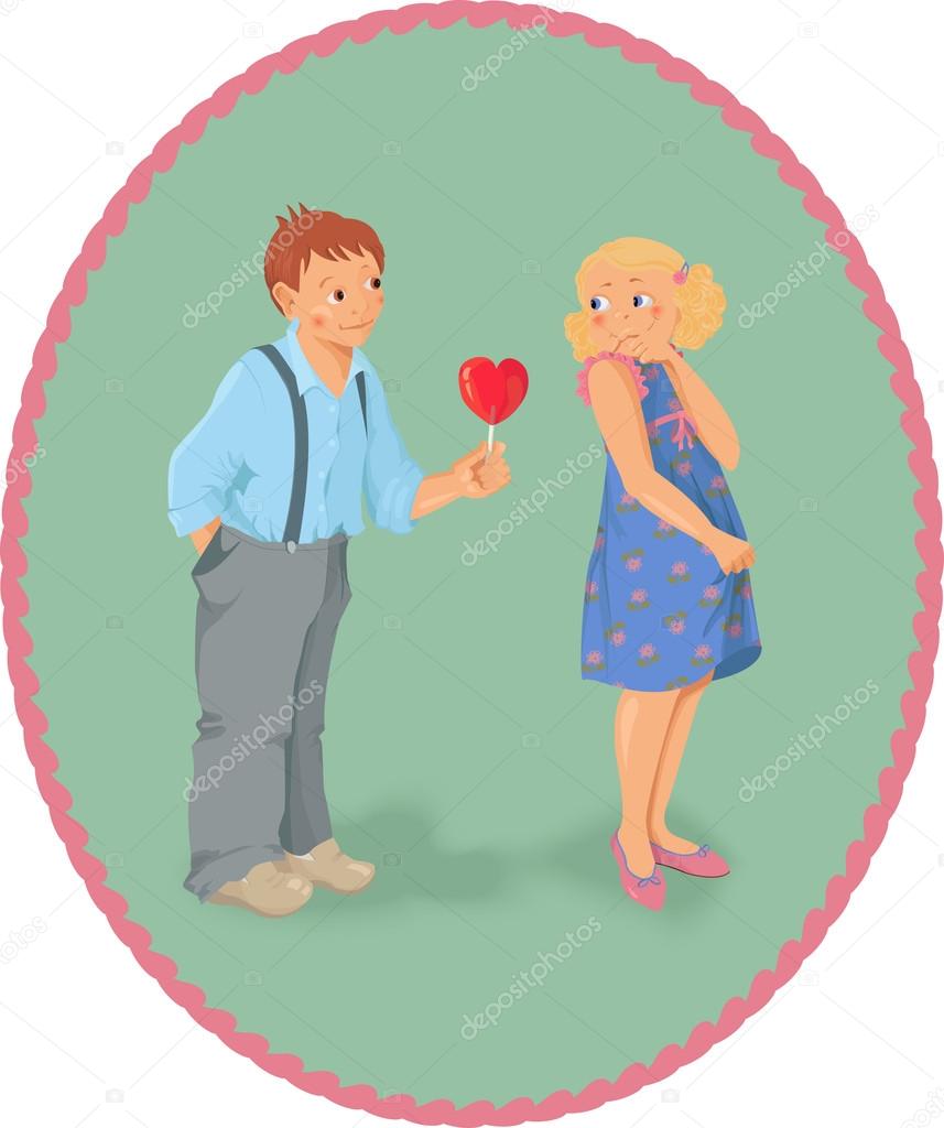 Boy, girl and a lollipop look like heart shape - Valentine's Day