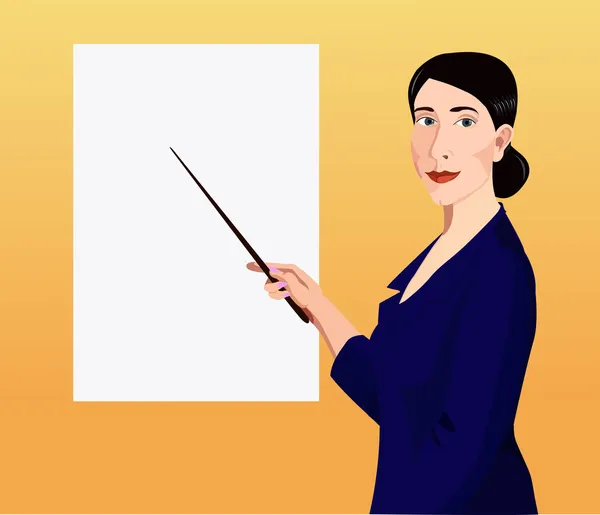 Žena ukazuje ukazatel na plakát — Stockový vektor