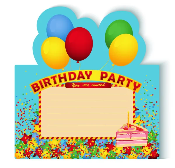 Birthday party invitation card with cake — Stock Vector