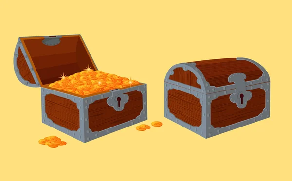 Opened and closed chests with treasure — Stock Vector