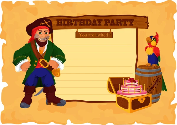 Birthday party card with pirate — Stock Vector