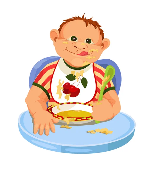 Niño desayunando — Vector de stock