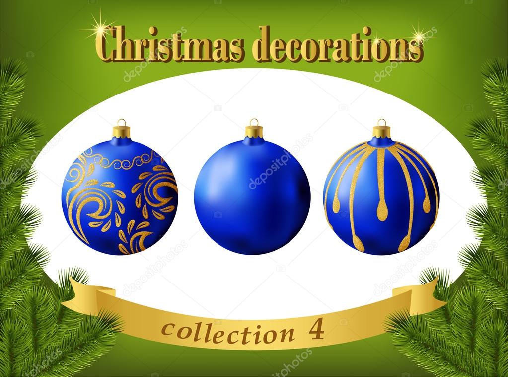 Christmas decorations. Collection of blue glass balls