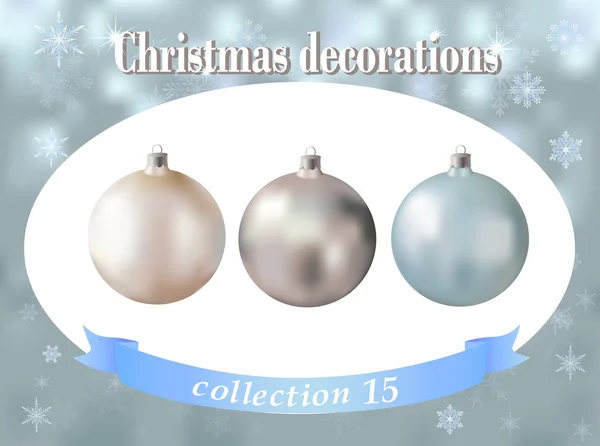 Рождественские украшения. Коллекция белого, серебряного и светлого блю — стоковый вектор