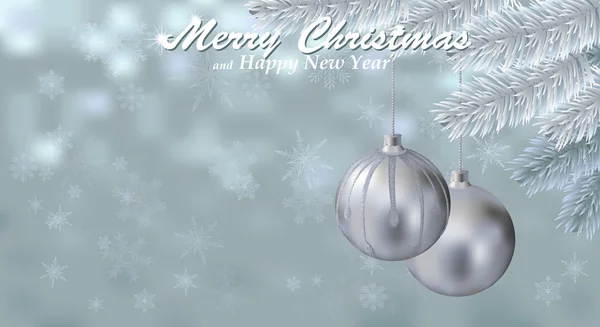 neşeli Noel kar arka plan gümüş toplar