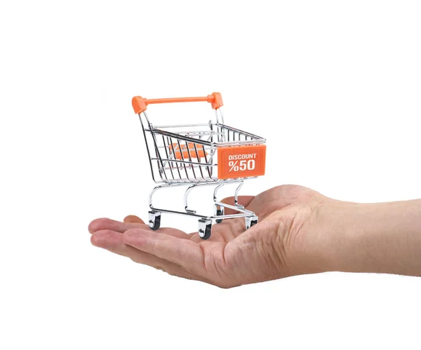 Human Hand Shopping Cart Isolated White — Stockfoto