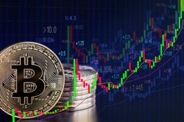 İstanbul, Türkiye - 27 Temmuz 2018: Bitcoin Sanal Para Biriminin Stüdyo Çekimi (Kripto Para Birimi)