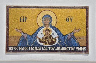 Santorini - Panagi Kilisesi 'ndeki Madonna Mozaiği