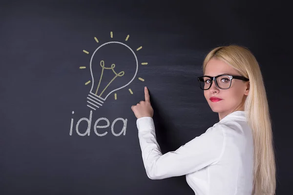 Business Woman Big Idea Bulbs — Stockfoto