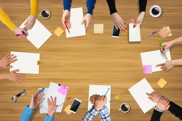 Business People Group Works Table Wood — Stockfoto