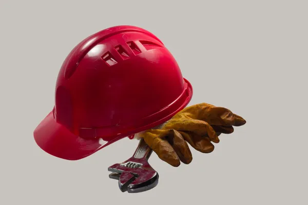 Red safety helmet on white background. Hard hat isolated on whit — Stock Photo, Image