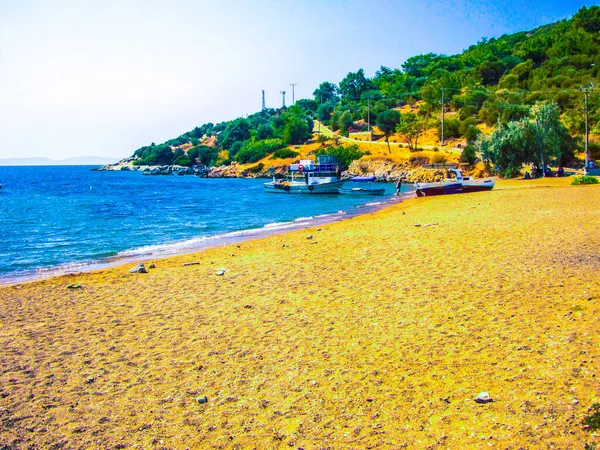 Sea Shore Beach Boats Swiming Nature Green Trees Coastal Road — Stock Photo, Image