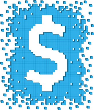 Küçük üç boyutlu küplerle şekillendirilmiş Dolar işaretinin vektör illüstrasyonu