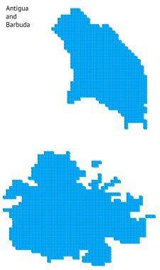 Antigua ve Barbuda 'nın mavi noktalı harita çizimi vektör çizimi küçük küp coğrafi haritaları