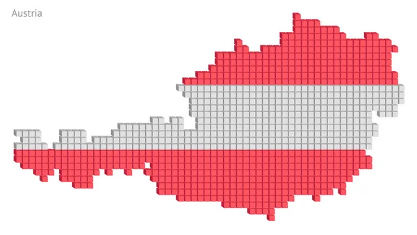 点缀地图矢量图以国旗色描绘奥地利的小立方体地图 — 图库矢量图片