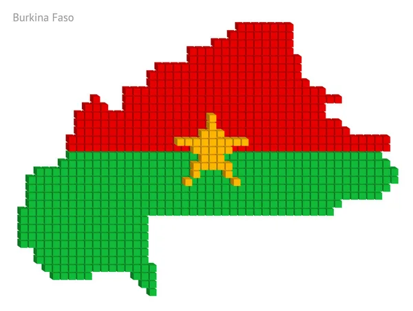 Burkina Faso Kartenvektorgrafik Mit Kleinen Würfeln Flaggenfarben — Stockvektor