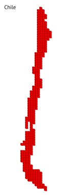 Kırmızı noktalı harita planı vektör çizimi Şili 'nin küçük küpleri coğrafi haritası