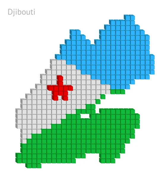Dschibuti Kartenvektorgrafik Mit Kleinen Würfeln Flaggenfarben — Stockvektor