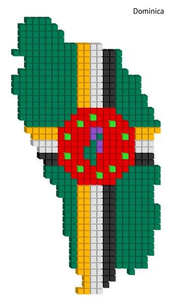 Gepunktete Dominica Karte Plan Vektorgrafik Mit Kleinen Würfeln Flaggenfarben — Stockvektor