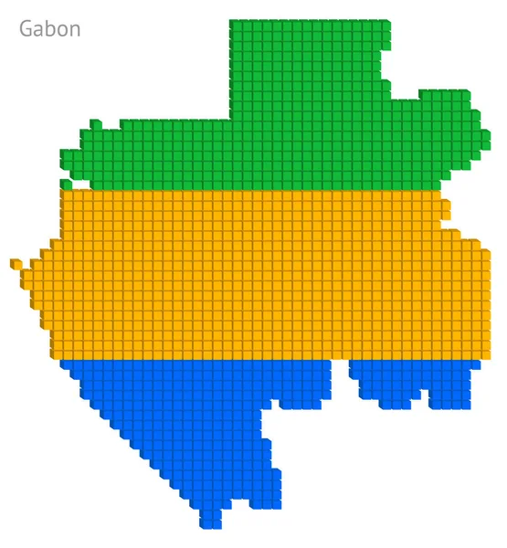Gepunktete Gabunenkarte Plan Vektorgrafik Mit Kleinen Würfeln Flaggenfarben — Stockvektor