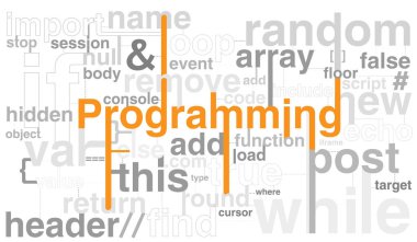 Beyaz arkaplan üzerindeki bir başlık programlaması etrafında düzenlenmiş vektör gri renk terimleri