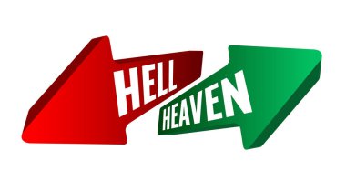 Basit gradyan renk vektörü Cehennem ve Cennet beyaz yazı başlıklarıyla ters yönde düz dizayn okları şekillendirir