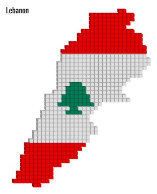 Noktalı harita planı vektör illüstrasyon grafiği küçük küp Lübnan coğrafi haritası bayrak renkleriyle