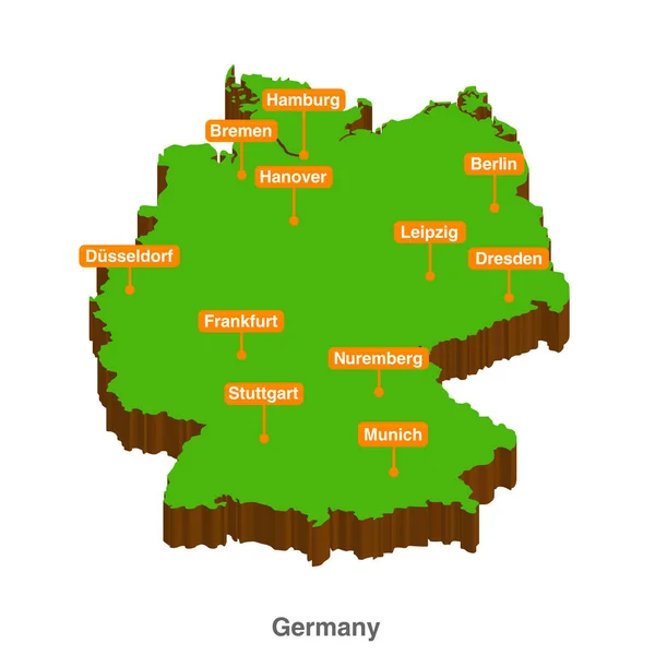 Vector Illustratie Grafische Groene Kleur Geografische Kaart Van Duitsland Met — Stockvector