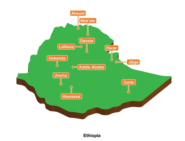 Vettoriale Illustrazione Grafica Verde Colore Mappa Geografica Dell Etiopia Con — Vettoriale Stock